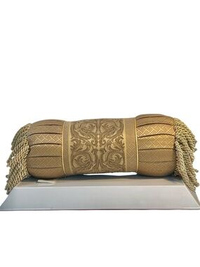 Rich Gold Decorative Bolster Pillow with Tassels